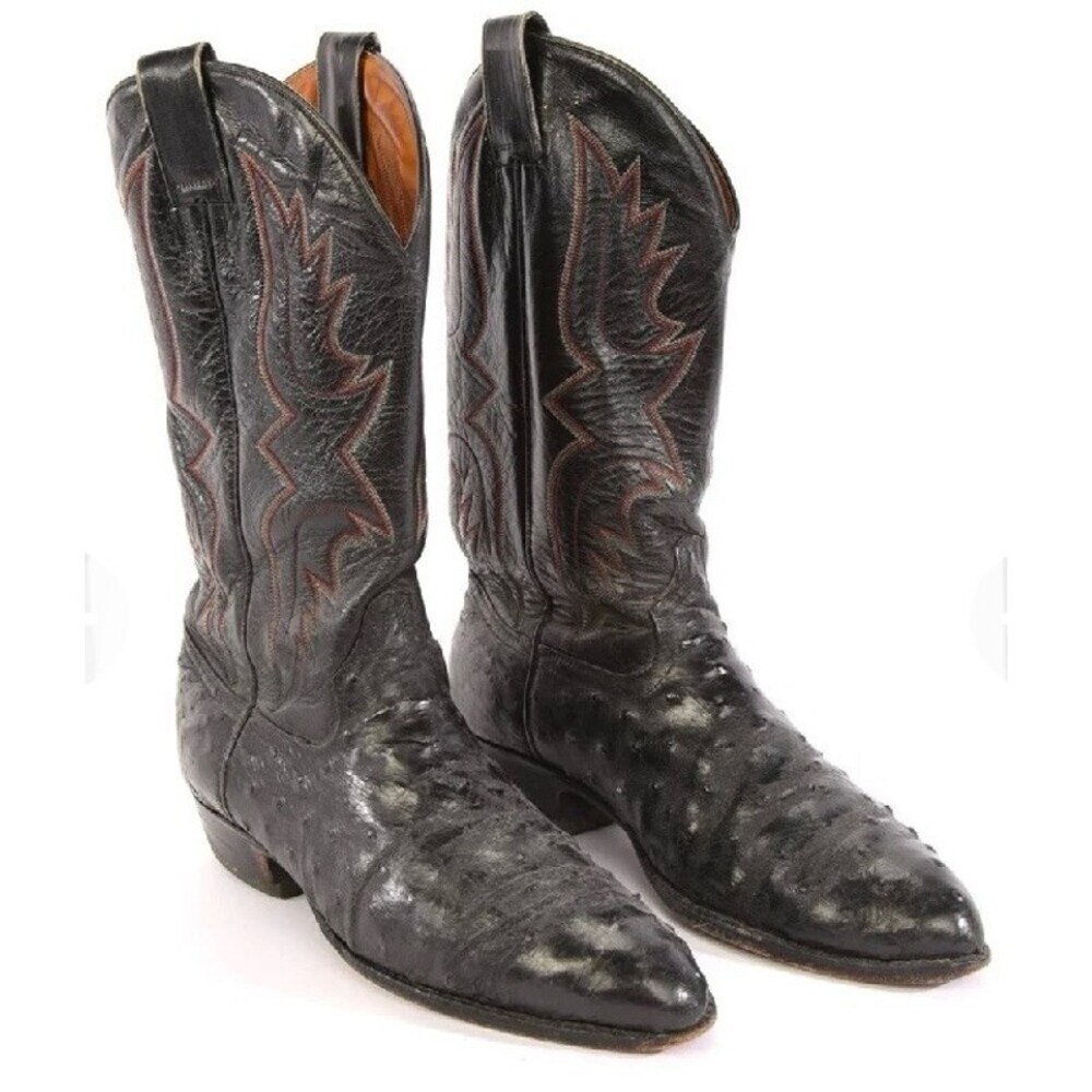 David Eden Black Rare Model Full Genuine Ostrich Western Cowboy Boots Sz 10 1/2D